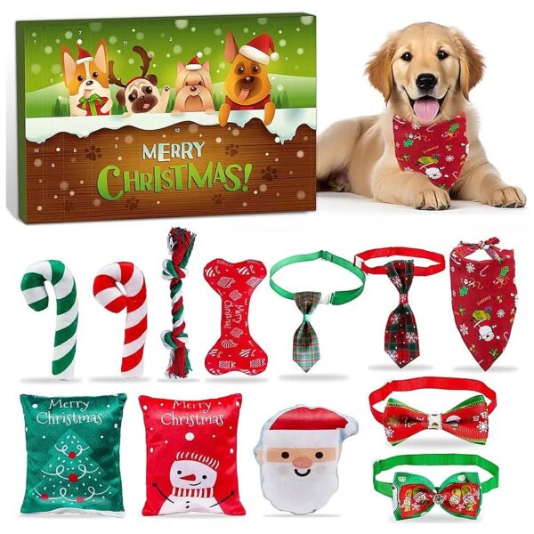 Small to Medium Dog Advent Calendar with Christmas Bandana and Squeaky Toy Tie