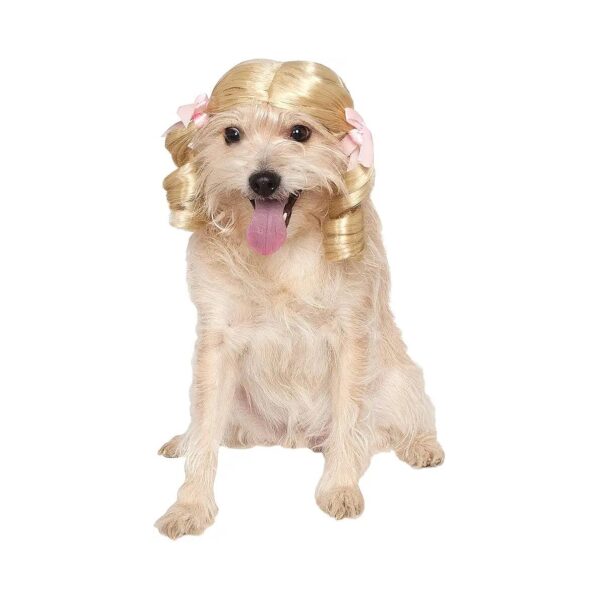 Small to Medium Dog Blonde Wig with Pink Ribbons for Cute Look