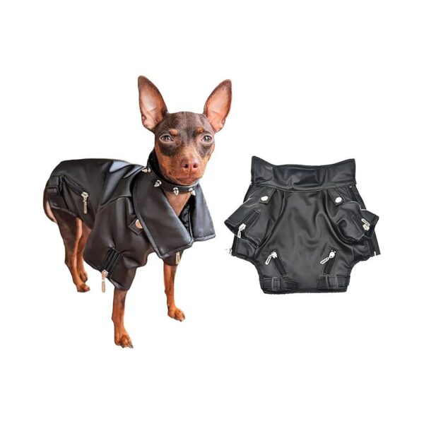 Small to Medium Dog Leather Jacket Coat Clothes for Halloween Rockstar Costume