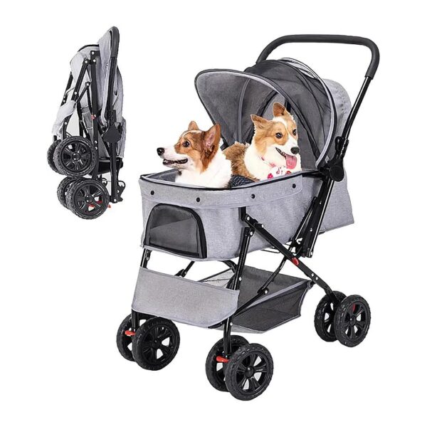 Small to Medium Pet Stroller for Dogs and Cats with Reversible Handle for Easy Travel