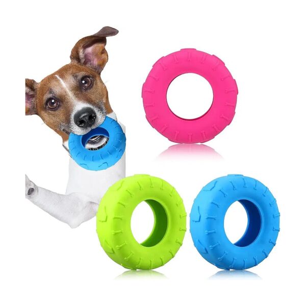 Small to Medium Size Dog Treat Dispenser Toy Rubber Tire Chew Toy for Aggressive Chewers