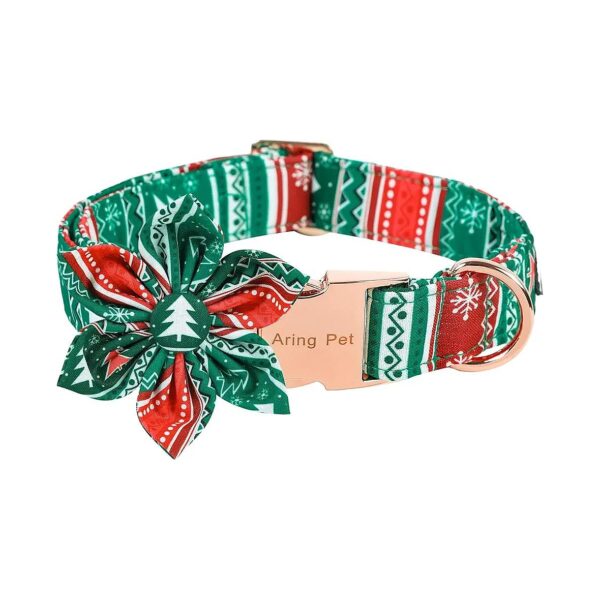 Soft Adjustable Cotton Christmas Dog Collar with Flower for Small Medium Large Dogs