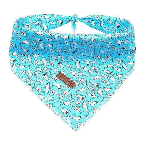 Soft Blue Shark Print Square Adjustable Dog Bandanas for Small Medium Large Dogs