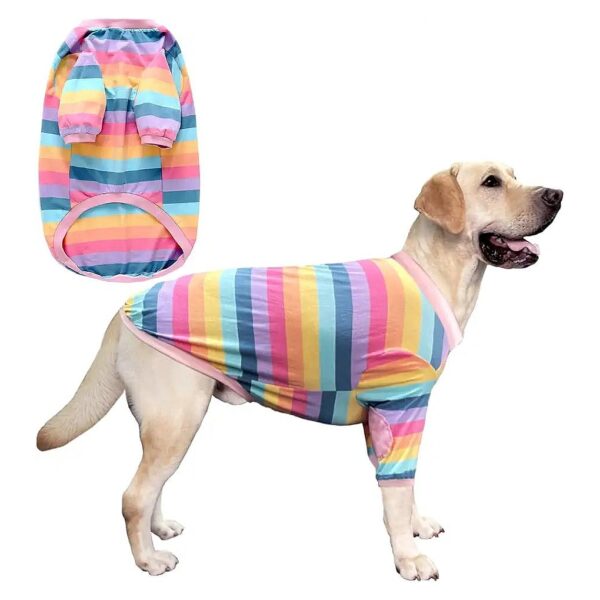 Soft Breathable Cotton Dog Pajamas with Pink Striped Design for Large Dogs