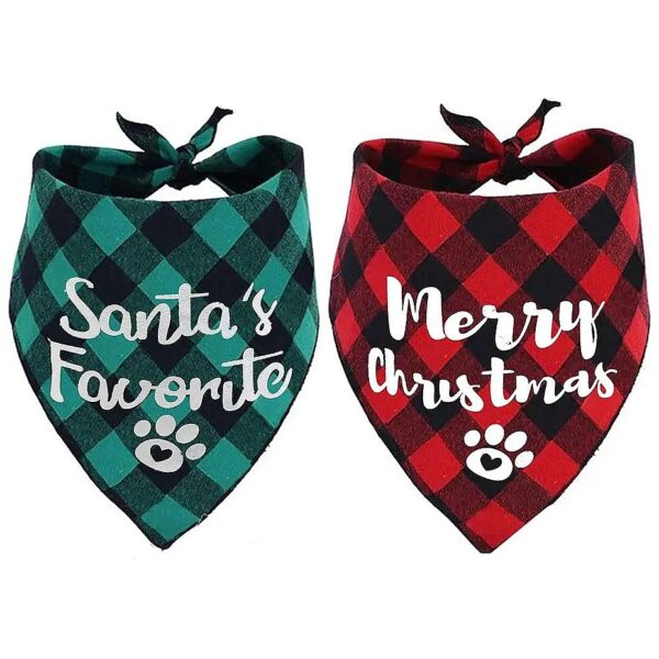 Soft Buffalo-plaid Christmas Scarf 2-Pack for Medium to Large Dogs