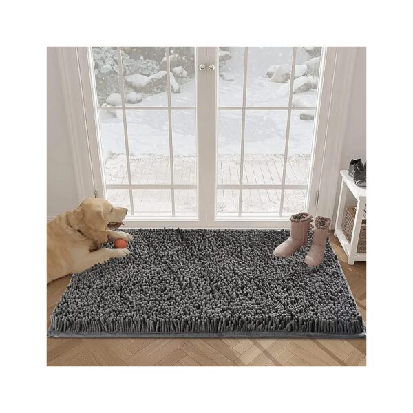 Soft Chenille Indoor Doormat Traps Dirt and Moisture for Muddy Shoes and Pets Paws