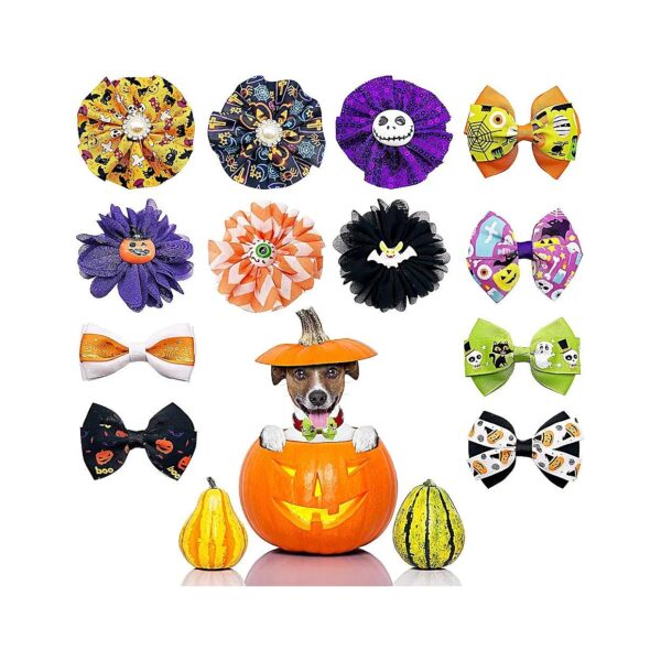 Soft Chiffon and Ribbon Bows Halloween Pet Collar Charms for Small Dogs and Cats