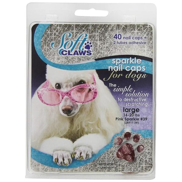 Soft Claws Protection for Large Dogs and Cats, 15-20 Pounds, Sparkle Pink Nail Caps