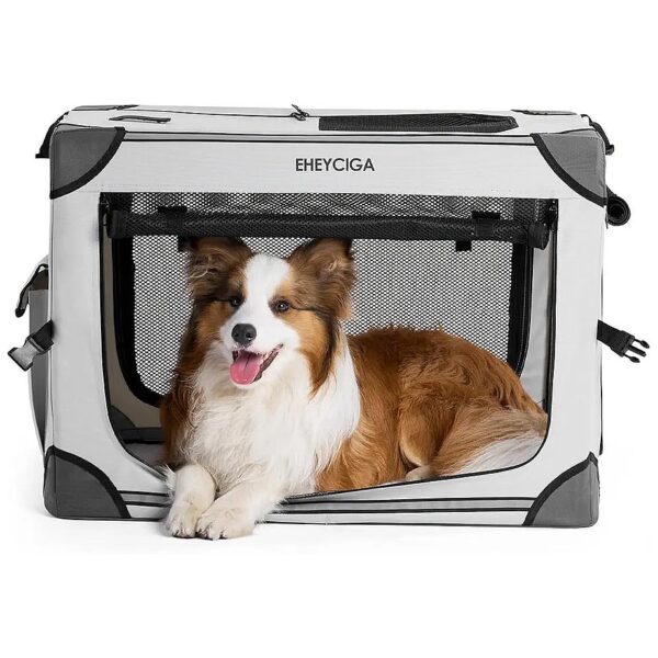 Soft Collapsible Dog Crate for Medium Dogs with 4-Door Mesh Windows and Steel Frame