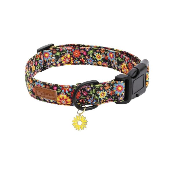 Soft Cotton Black Floral Dog Collar for Small Medium Large Female Dogs with Floral Design