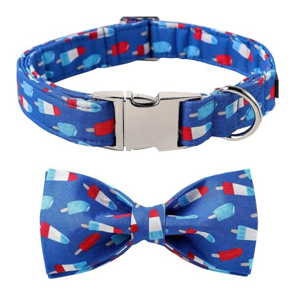 Soft Cotton Patriotic Dog Collar with Adjustable Bowtie for Large Dogs