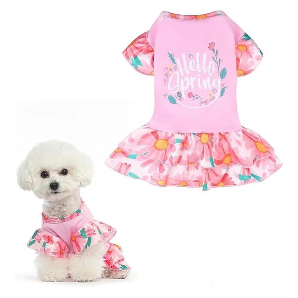 Soft Cotton Spring Dog Dress Small Size Hello Spring Holiday Party Pet Apparel