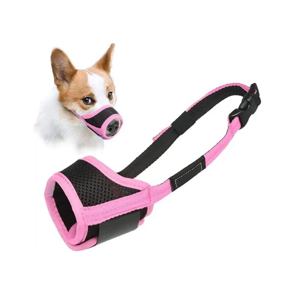 Soft Fabric Dog Muzzle for Small Medium and Large Dogs Pink Old with Adjustable Belt