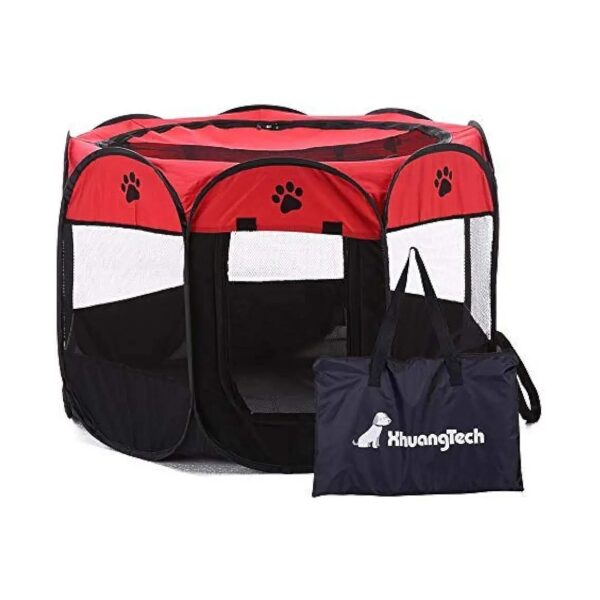 Soft Fabric Pet Playpen 5x23 Inch Red Portable Foldable Dog Kennel Cage