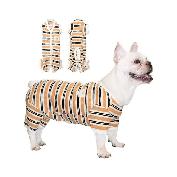 Soft Fit Brown Stripe Dog 4 Legged Pajamas for Small to Medium Dogs with Chest Girth 5