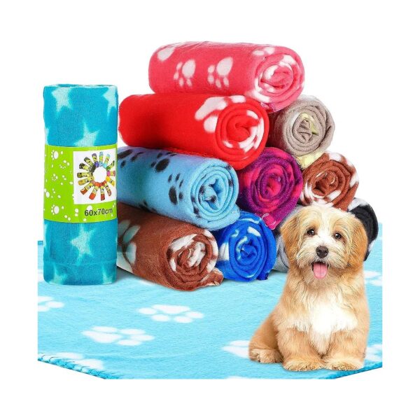 Soft Fleece Puppy Blanket with Paw Print for Small Animals