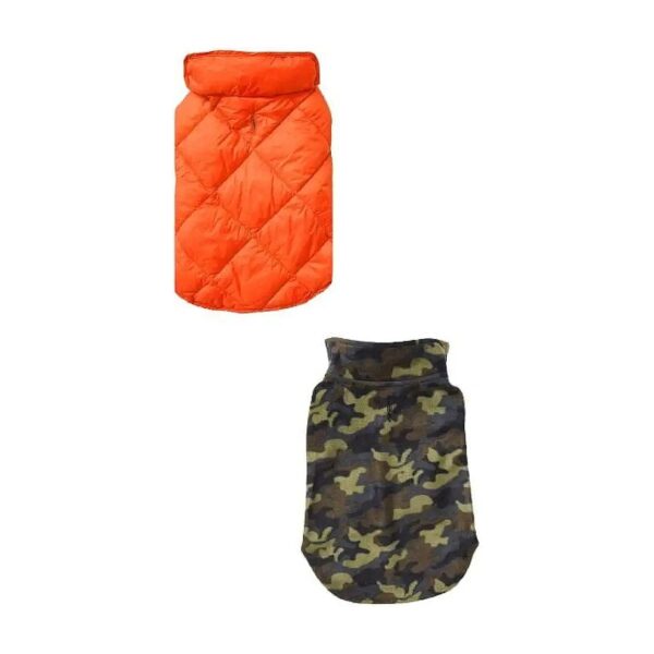 Soft Fleece Winter Dog Coat 2 Pack for Small Breeds, Camo and Carrot Patterns