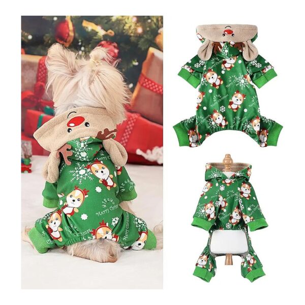 Soft Fleece and Stretchy Fabric Dog Christmas Sweater Pajamas, Small Dogs