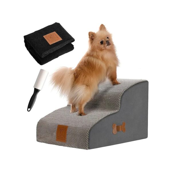 Soft Foam Pet Stairs for Small Dogs with Non Slip Cover and Lint Hair Remover