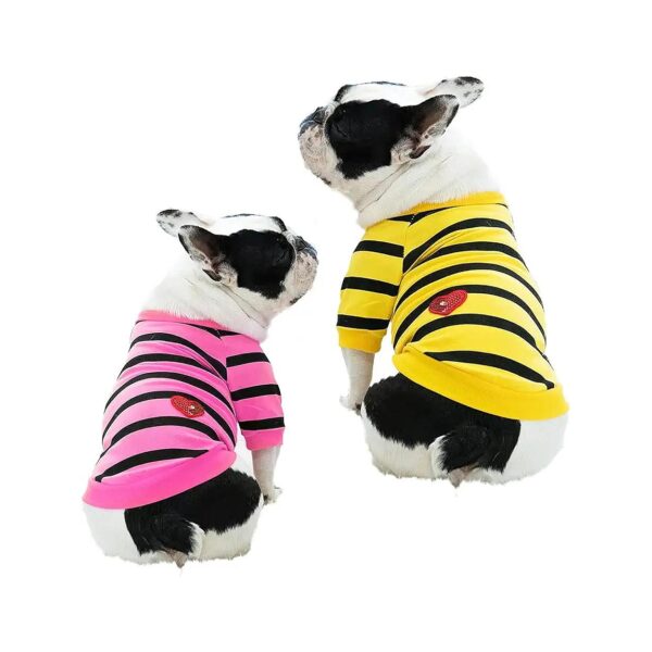 Soft French Bulldog Striped T-Shirt for Medium Dogs with Sequin Hearts