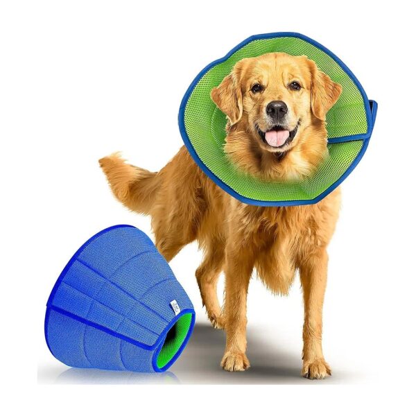 Soft Green Adjustable Dog Cone Collar for Recovery After Surgery with Foldable Design