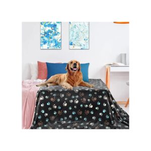 Soft Grey Flannel Dog Blanket for Large Dogs 80x60 Inch