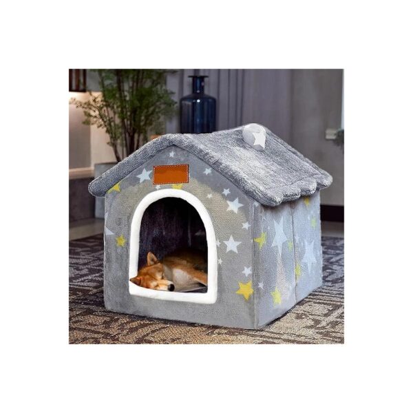 Soft Grey Plush Dog House with Memory Sponge Cushion for Small Medium Large Dog Pet Bed