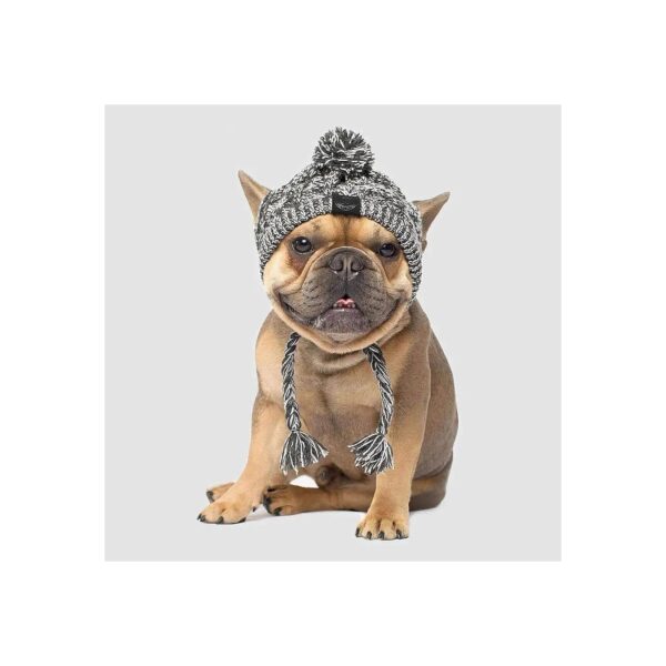 Soft Knitted Dog Hat for Winter with Long Braided Pompom and Ear Slits