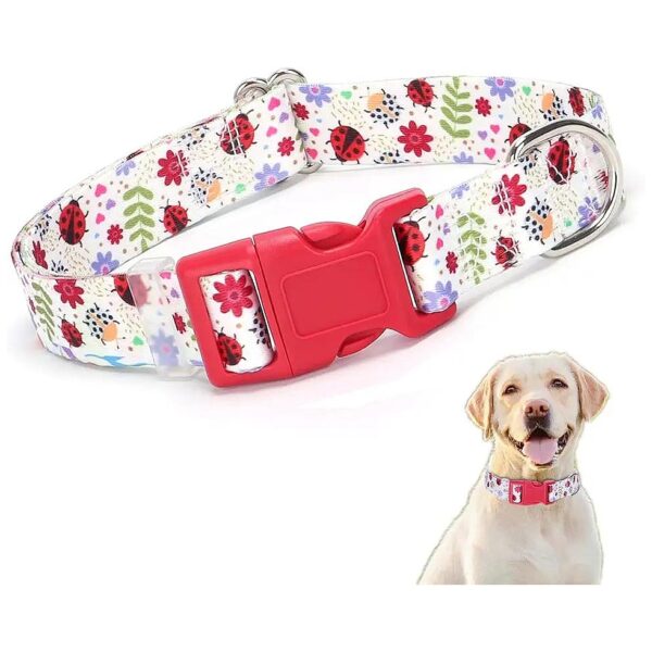 Soft Ladybug Pattern Dog Collars for Female Dogs Adjustable Nylon Buckle Size M