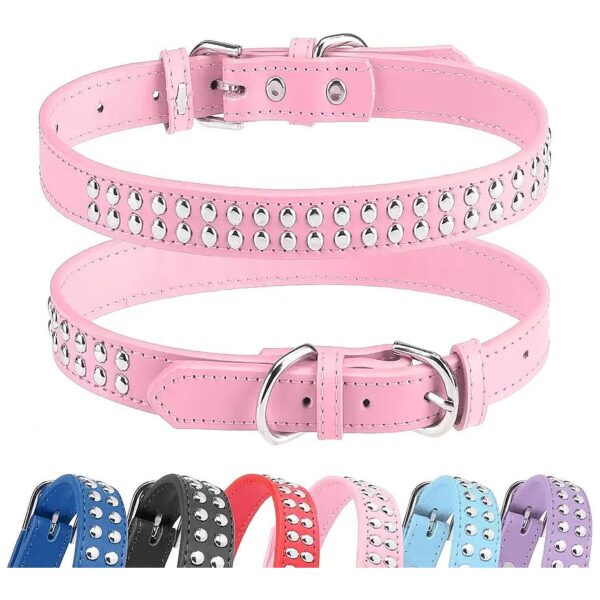 Soft Leather Adjustable Dog Collar with 6 Holes for Small Medium Large Dogs - Pink