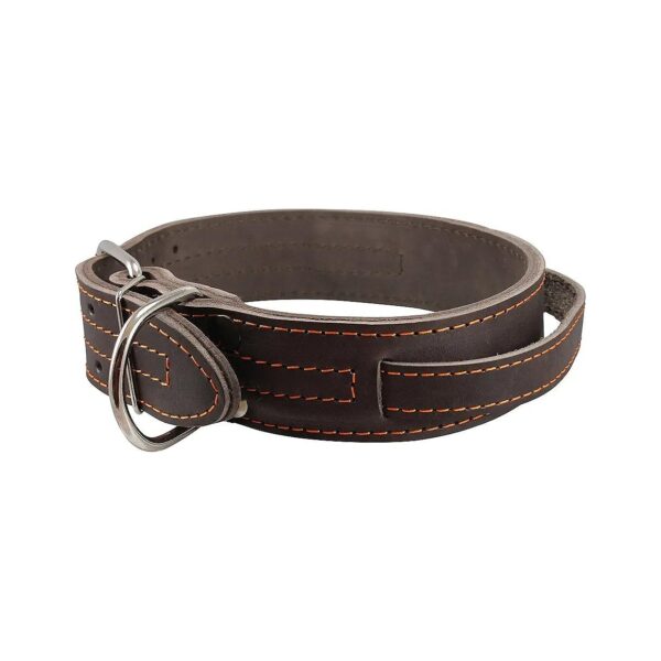 Soft Leather Agitation Collar with Handle for Dogs 18-21 Neck Brown