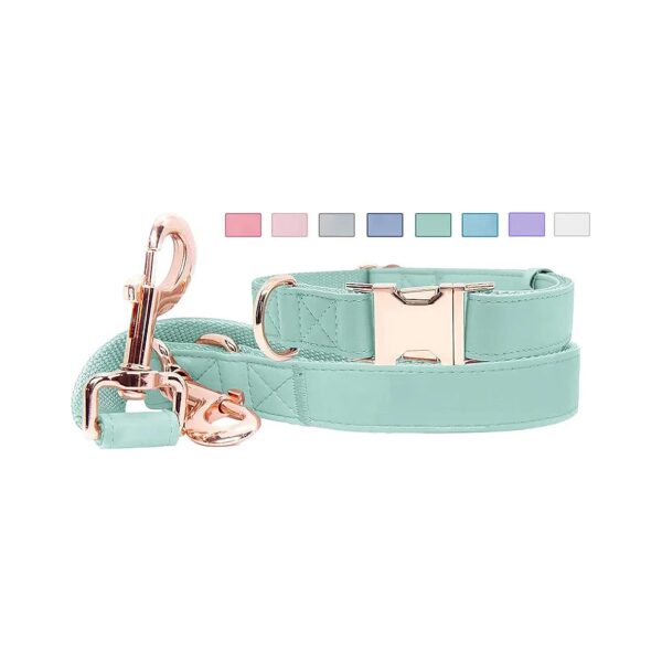 Soft Leather Dog Collar and Leash Set with Rose Gold Buckle for Small Medium Large Dogs