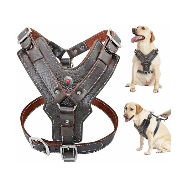 Soft Leather Dog Harness Brown Leather Vest for Large Breed Dogs