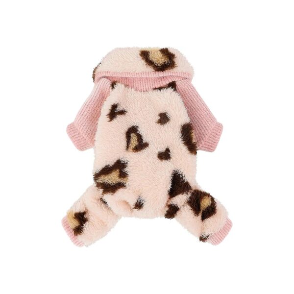 Soft Leopard Print Pink Fleece Turtleneck Sweater Coat for Small Dogs Cats with Feet