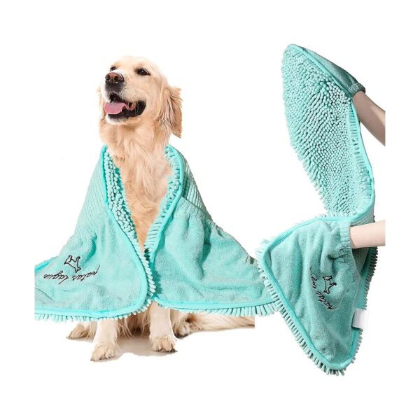 Soft Microfiber Dog Towel, Quick-Drying, Aqua Color, Machine Washable for Dogs and Cats