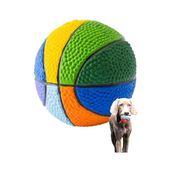 Soft Natural Rubber Multicolor Basketball Squeaky Dog Toy for Medium and Large Breeds