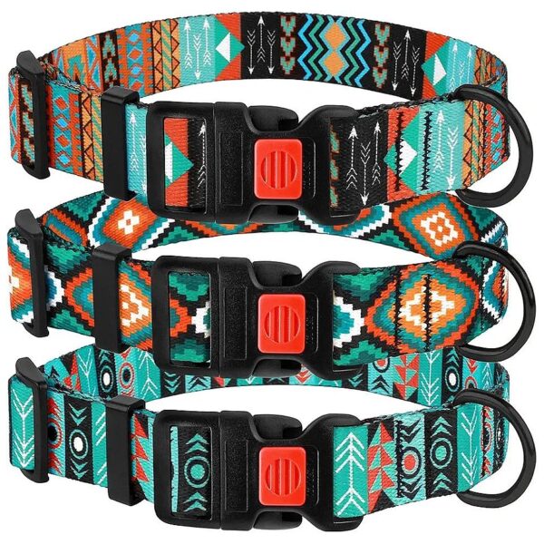 Soft Nylon Dog Collar with Tribal Pattern, Adjustable, and Quick Release Buckle