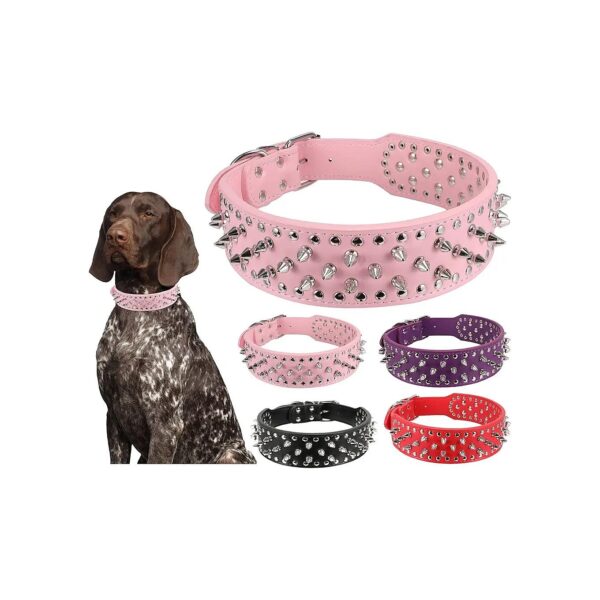 Soft PU Leather Spiked Dog Collar with Rivet Spikes for Medium Large Dogs