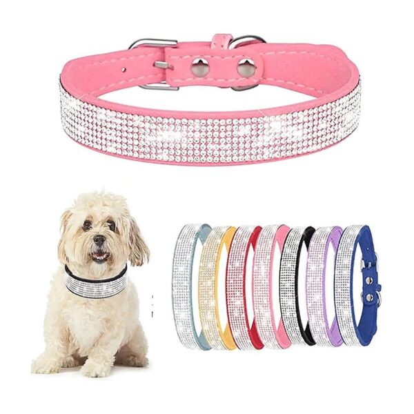 Soft Padded Crystal Rhinestone Dog Collar for Small to Medium Size Female Pets