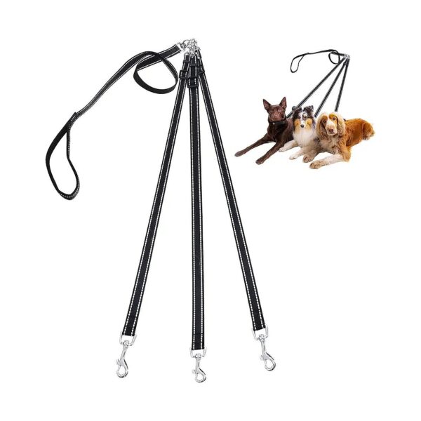 Soft Padded Dog Leash with Detachable Reflective Coupler for 3-Dog Walking