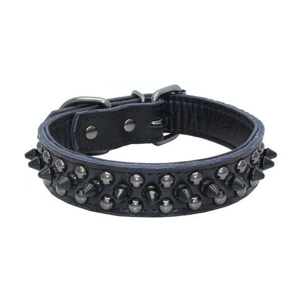 Soft Padded Leather Collar for Small Dogs with Black Mushroom Spikes and Steel Buckle