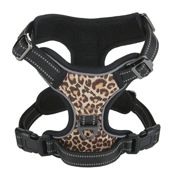 Soft Padded Reflective Leopard Dog Harness for Small Dogs with Adjustable Straps