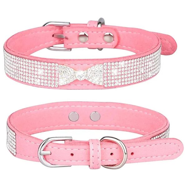 Soft Pink Bling Bowtie Dog Collars for Small to Large Breeds with Velvety Texture