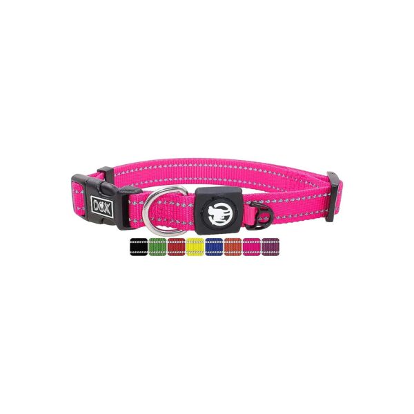 Soft Pink Nylon Dog Collar for Small Dogs with Reflective Stripes and Adjustable Fit