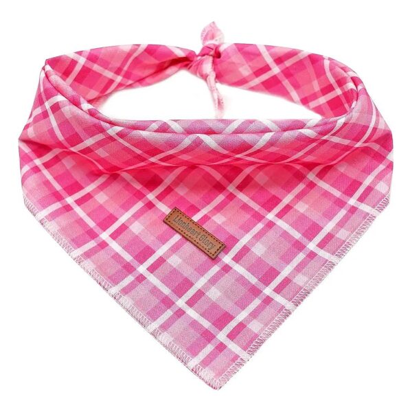 Soft Pink Plaid Dog Scarf Washable Small Adjustable Square Bandana for Small Breed Dogs