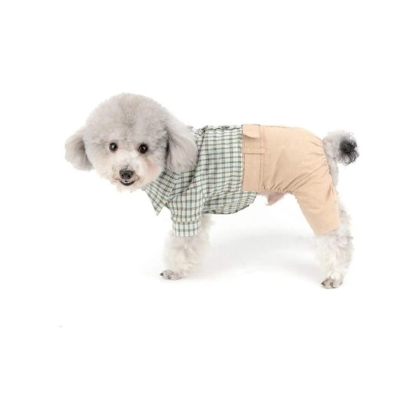 Soft Plaid Cotton Outfits with Belt and Casual Pants for Small Breed Puppy Boys