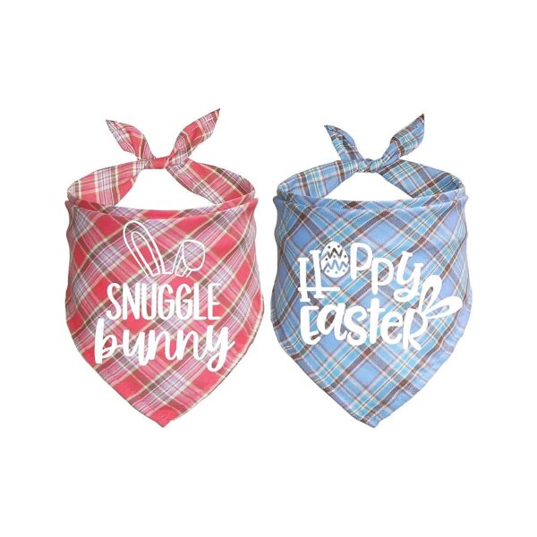 Soft Plaid Easter Dog Bandanas with Adjustable Neck Clip for Small to Large Canines