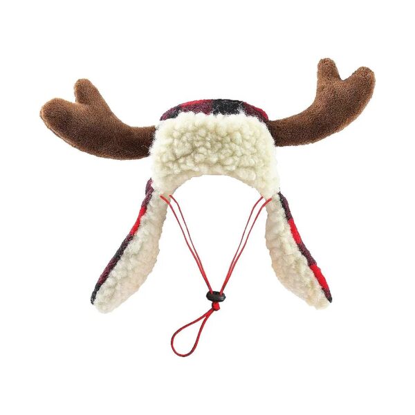 Soft, Plush Antler Buffalo Check Holiday Hats for Cats and Dogs with Sliding Toggle