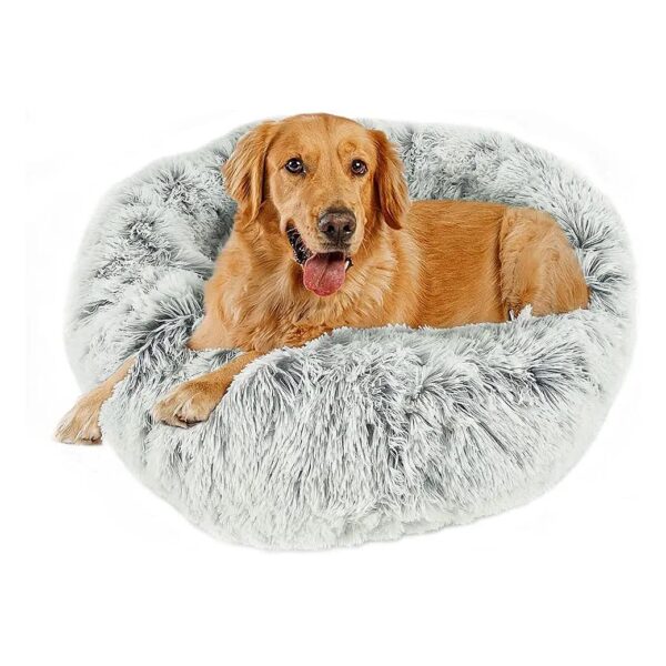 Soft Plush Donut Cuddler Cushion Pet Bed for Dogs and Cats with Anti Anxiety Features