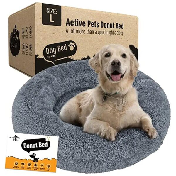 Soft Plush Donut Dog Bed Anxiety Relief Pet Bed Large Breed 36 Faux Fur